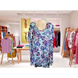 Women's Tunic Top Tropical Design Studded Palm Grove V-Neck Short Sleeve Size 3X